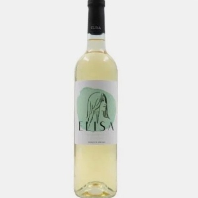 Garrafa de vinho branco ELISA com rótulo branco e verde