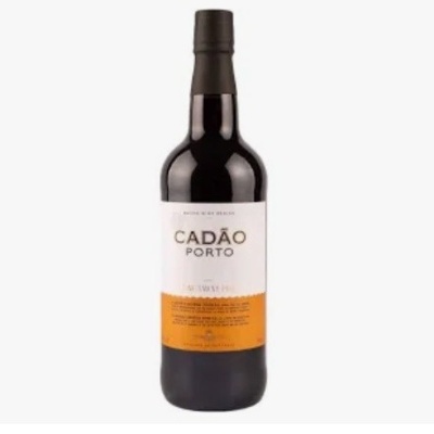 Garrafa de vinho do Porto CADÃO com rótulo branco e amarelo
