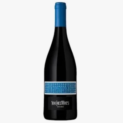 Garrafa de vinho tinto 100 HECTARES DOURO com rótulo azul e preto