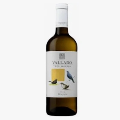 Garrafa de vinho branco VALLADO TRÊS MELLEROS com pássaros na etiqueta