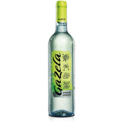 GAZELA BRANCO Garrafa de vinho verde Gazela com rótulo amarelo e tampa verde