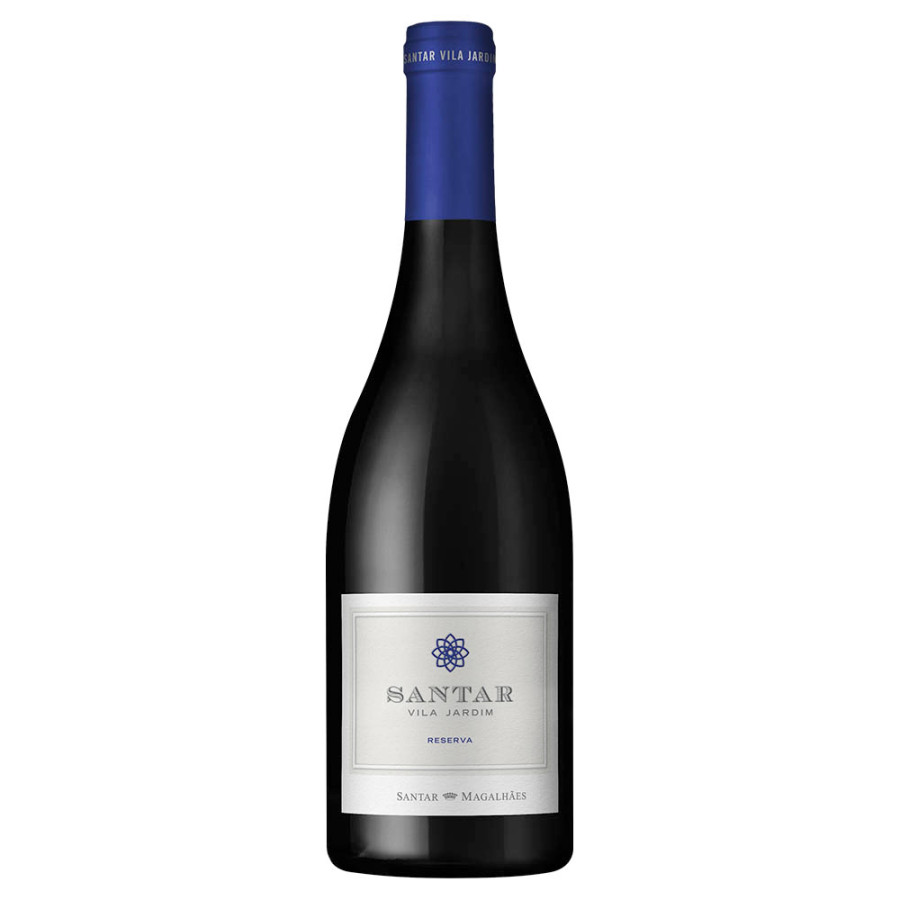 Santar Vila Jardim Reserva Tinto 2019 Garrafa de vinho tinto SANTAR com rótulo branco e cápsula azul