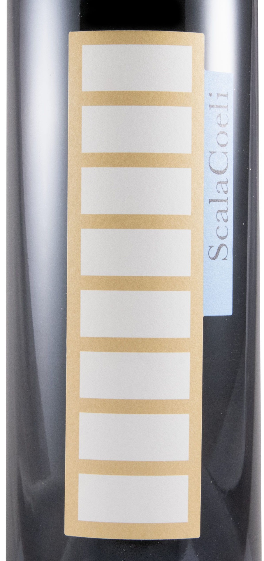 Scala Coeli Petit Verdot Tinto 2019 Garrafas de vidro escuro com etiquetas brancas e azul claro