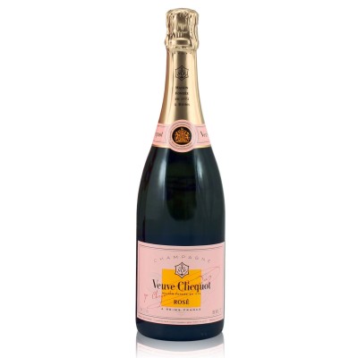 Champagne Veuv Cliquot Brut Rosé Garrafa de champanhe Veuve Clicquot Rosé com rótulo cor-de-rosa e dourado