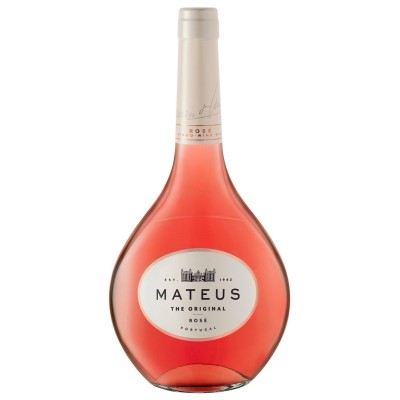 Mateus Rosé Garrafa de vinho rosé Mateus The Original Rosé com rótulo branco e tampa branca