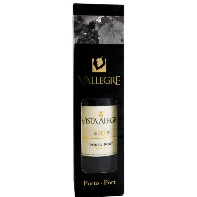 Porto Vista Alegre 10 anos Tawny Embalagem preta de vinho do Porto Vallegre Vista Alegre 10 Anos Tawny com etiqueta creme