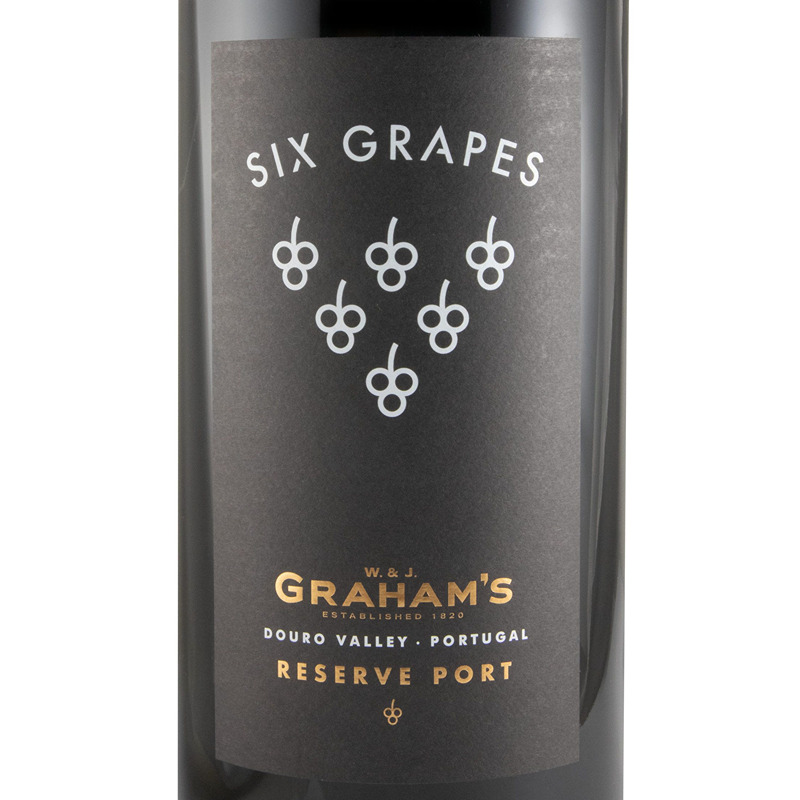 Porto Graham's Six Grape 3 Litros Rótulo de garrafa de vinho do Porto GRAHAM'S com design preto, branco e dourado