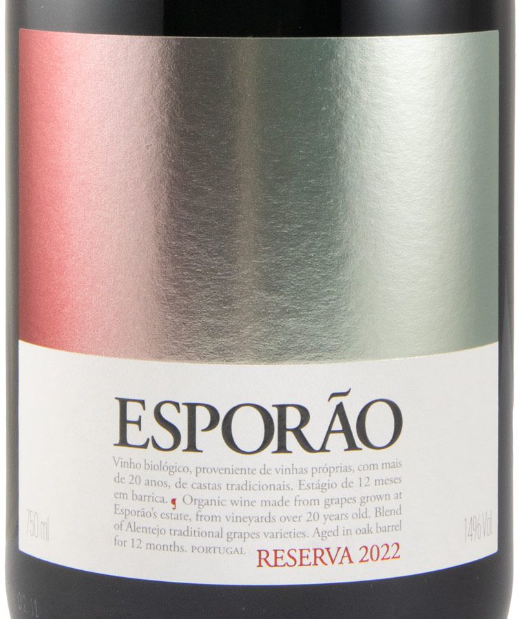 Esporão Reserva Tinto 2022 Garrafa de vinho Esporão Reserva 2022 com rótulo prata e branco
