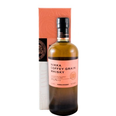 Nikka Coffey Grain Garrafa de whisky Nikka Coffey Grain com caixa laranja e branca