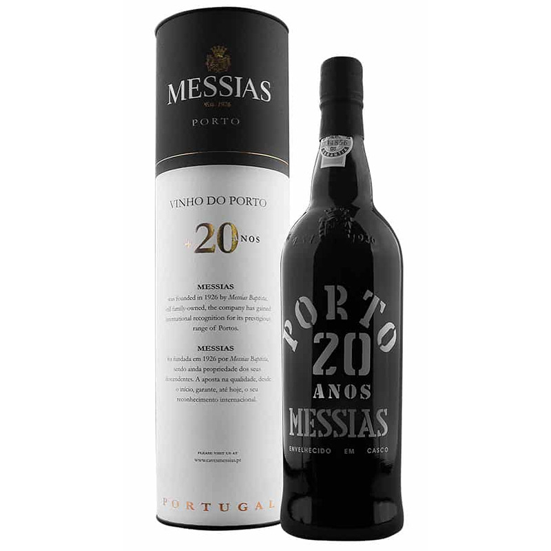 Porto Messias 20 Anos Tawny Garrafa e embalagem de vinho do Porto Messias 20 anos