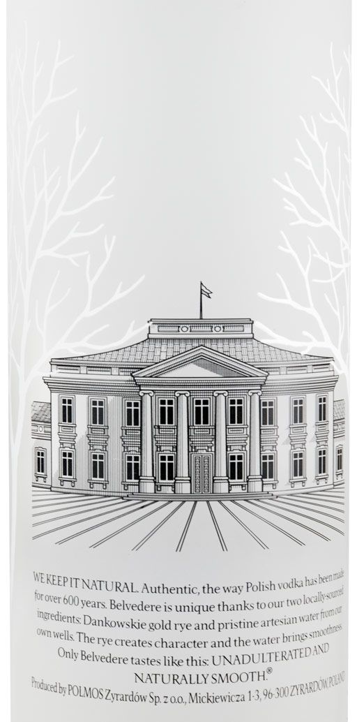 Vodka Belvedere Organic garrafa de vodka Belvedere com desenho arquitetónico preto e branco
