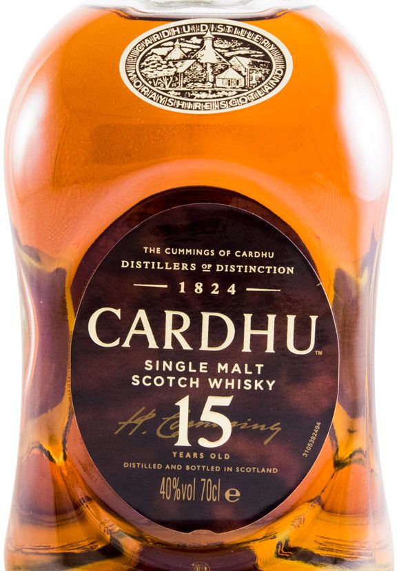 Cardhu 15 anos Garrafa de whisky Cardhu 15 anos com rótulo preto e dourado