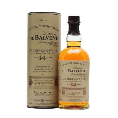 Balvenie 14 Anos Caribbean Cask Garrafa e embalagem de whisky The Balvenie Caribbean Cask 14 anos
