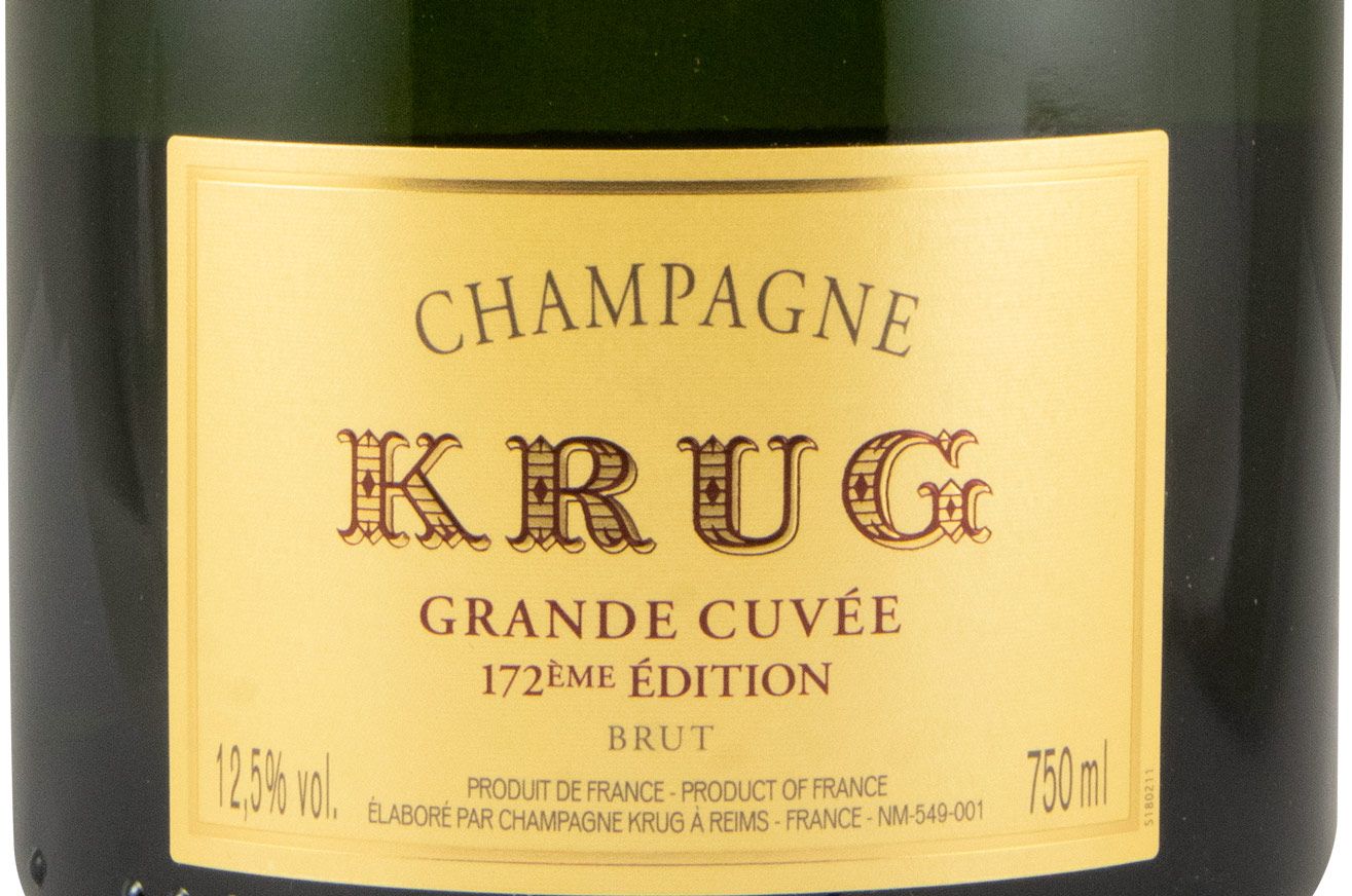 Champagne Krug Grand Cuvée Bruto 172ème Édition Garrafas de champanhe Krug Grande Cuvée com rótulo amarelo