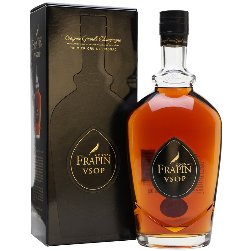 Cognac Frapin VSOP Decanter Garrafa de cognac Frapin VSOP com caixa preta