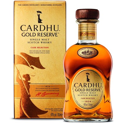 Cardhu Gold Reserve Garrafa e caixa de whisky Cardhu Gold Reserve em tons dourados