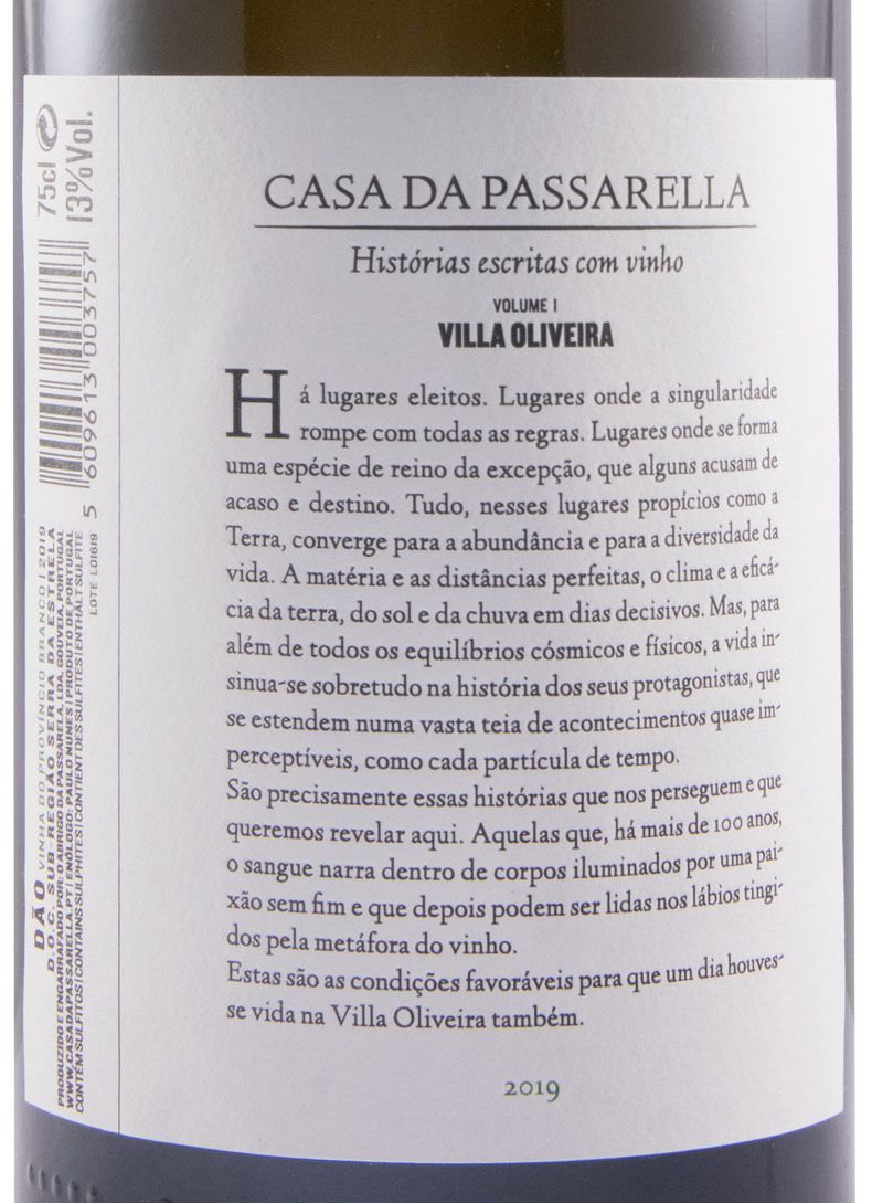 Casa da Passarella Villa Oliveira Vinha do Províncio Branco 2019 Etiqueta de vinho Casa da Passarella Villa Oliveira 2019