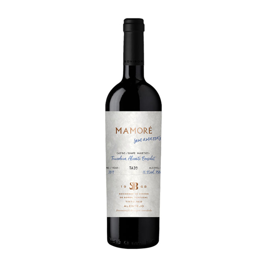 Mamoré sem Amarras TA39 Tinto 2019 Garrafas de vinho tinto Mamoré com rótulo branco e texto em castanho e azul