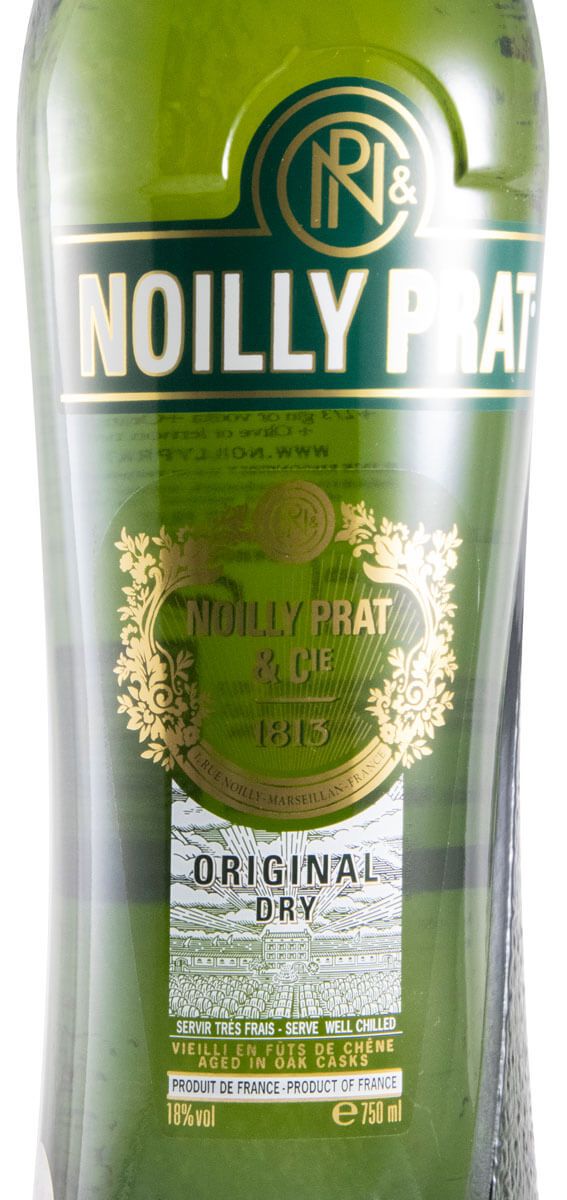 Noilly Prat Original Dry 1 Litro Garrafa verde de bebida alcoólica Noilly Prat com rótulos verdes, dourados e brancos