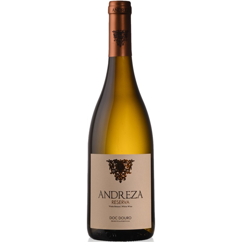 Andreza Reserva Branco 2024 Garrafa de vinho branco Andreza Reserva com rótulo bege e tampa castanha