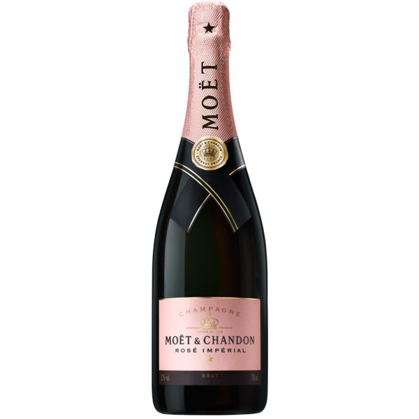 Moët & Chandon Brut Rosé Garrafa de champanhe Moët & Chandon Rosé Impérial com rótulo rosa