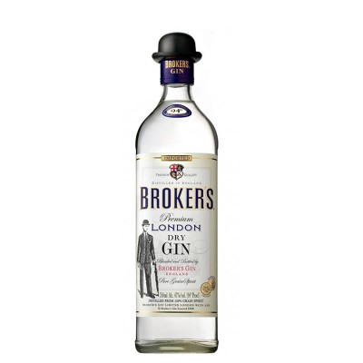 Gin Broker's Garrafa de gin Brokers London Dry com tampa preta em forma de chapéu