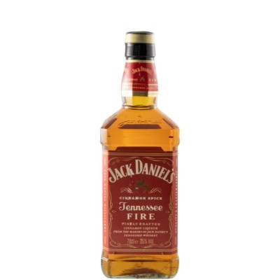 Jack Daniel's Fire Garrafa de whisky Jack Daniel's Tennessee Fire com rótulo vermelho