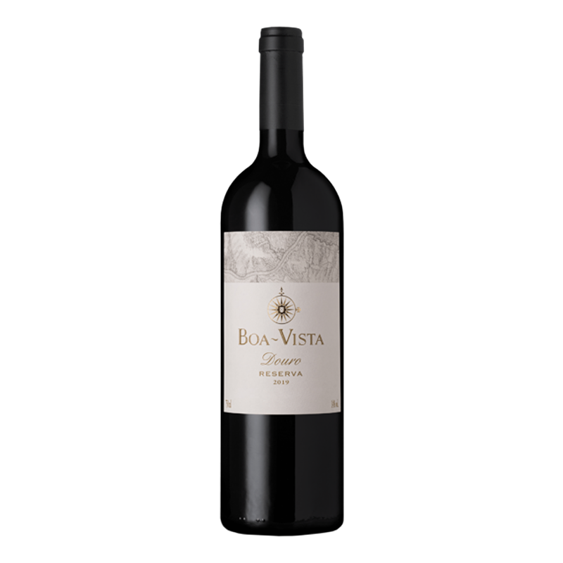 Boa-vista Reserva Tinto 2021 Garrafa de vinho tinto Boa-Vista Toura Reserva 2019 com rótulo branco e detalhes em cinza
