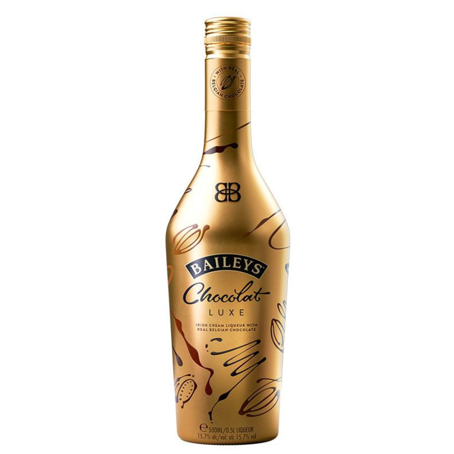 Baileys Chocolat Luxe Garrafa dourada de Baileys Chocolat Luxe com tampa de rosca