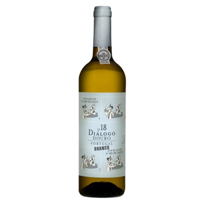Diálogo Branco 2023 Garrafa de vinho branco Diálogo 18 Douro Portugal com rótulo azul claro e tampo prateado