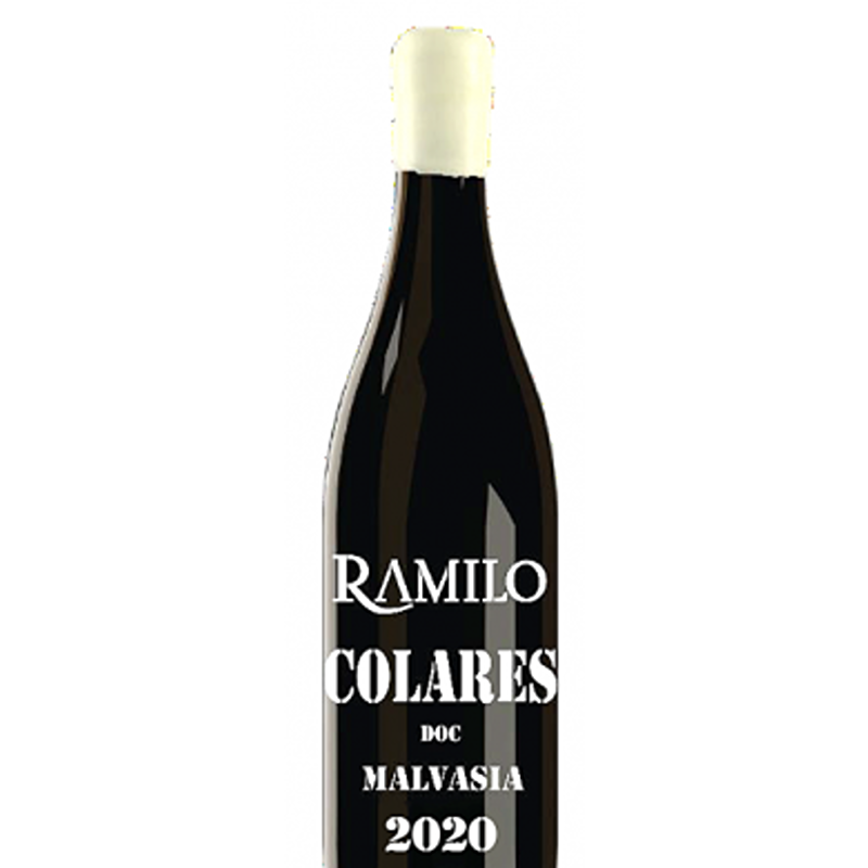 Ramilo Malvasia Colares 2020 Garrafa de vinho Ramilo Colares Malvasia 2020 com rótulo preto e texto branco