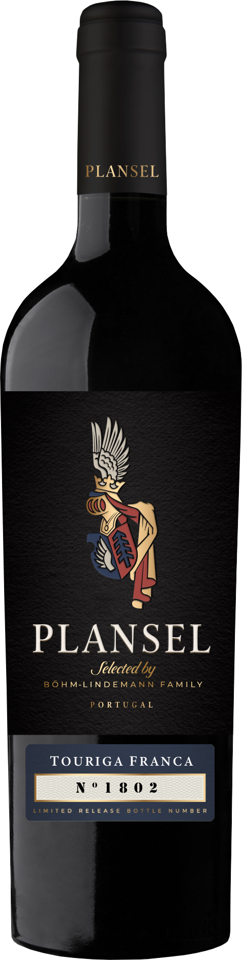 Pack Quinta da Plansel Monocastas (x3 Touriga Nacional + x3 Touriga Franca) Garrafa de vinho tinto PLANCEL com rótulo preto e detalhes dourados