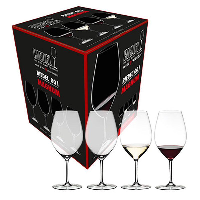 Pack 4 Copos Riedel Wine Friendly Caixa preta com conjunto de quatro copos de vinho em vidro