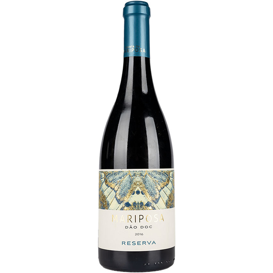 Mariposa Reserva Tinto 2019 Garrafa de vinho tinto Mariposa com rótulo branco e azul e tampa azul