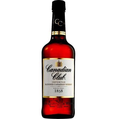 Canadian Club Garrafa de whisky Canadian Club com rótulo branco e tampa preta