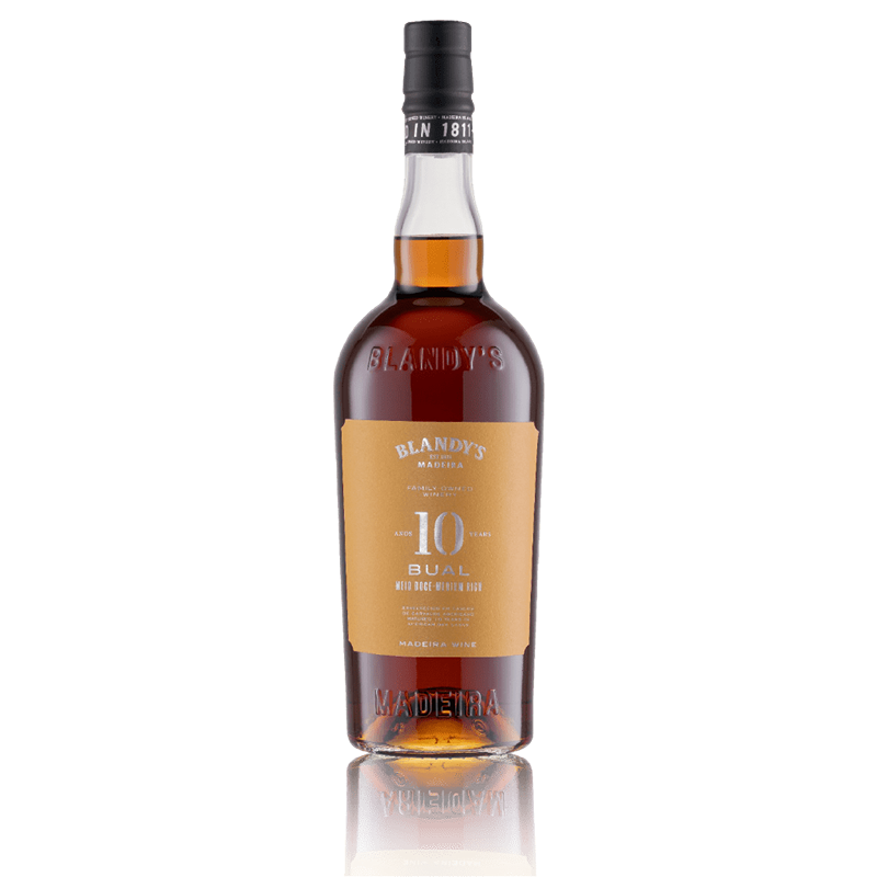 Madeira Blandy's 10 anos Bual Garrafa de vinho Madeira Blandys 10 anos Bual com rótulo castanho claro