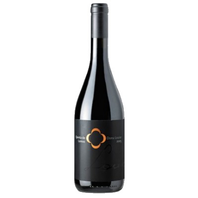Quinta de Lemos Jaen Tinto 2011 Garrafa de vinho tinto com rótulo preto e detalhes laranja e brancos, texto Quinta de Lemos Dona Louise 2015