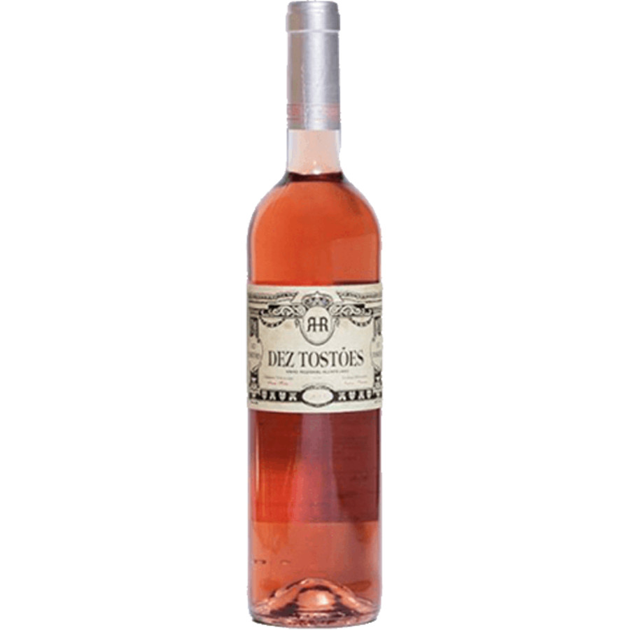 Dez Tostões Rosé 2023 Garrafa de vinho rosé Dez Tostões com rótulo branco e preto