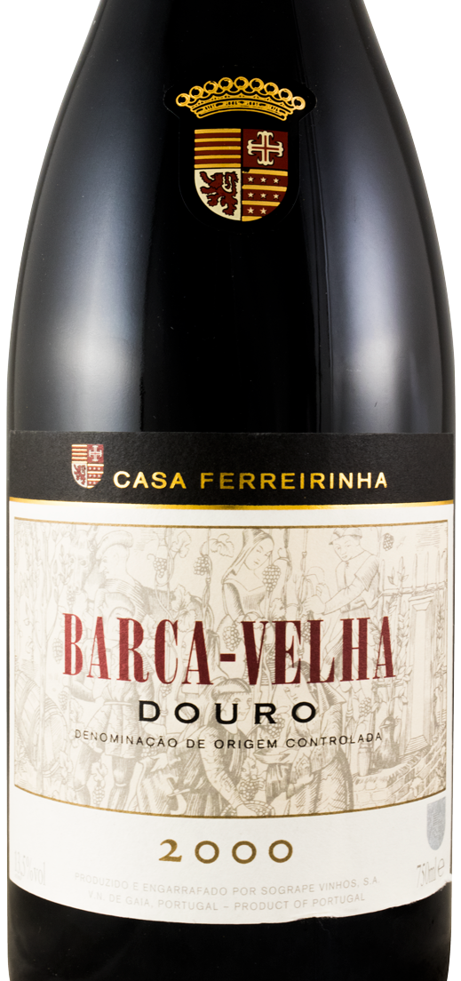 Barca Velha tinto 2000 Frente de garrafa de vinho Barca-Velha 2000, Casa Ferreirinha, Douro.