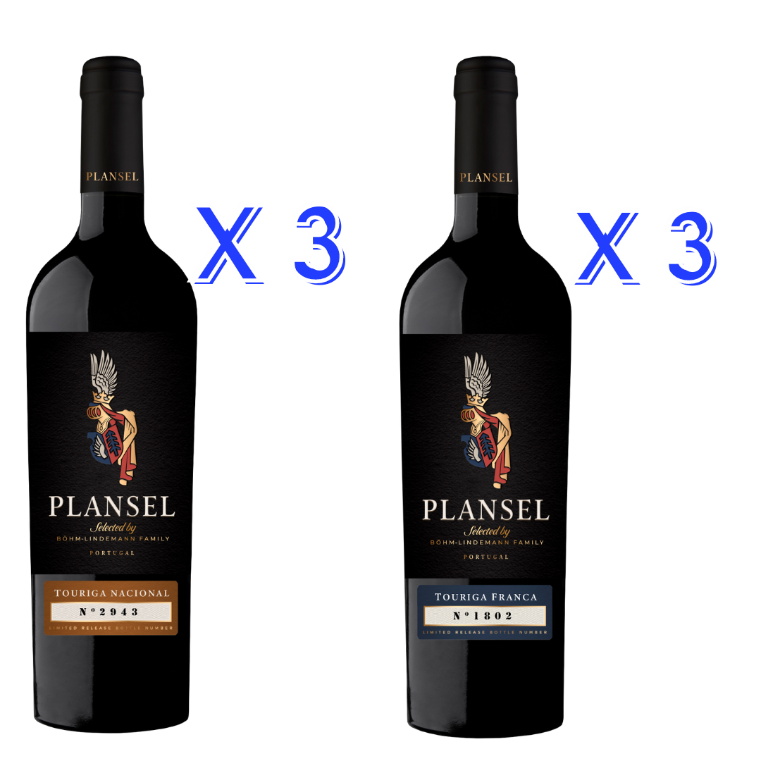 Pack Quinta da Plansel Monocastas (x3 Touriga Nacional + x3 Touriga Franca) Seis garrafas de vinho tinto PLANSEL, três TOURIGA NACIONAL e três TOURIGA FRANCA