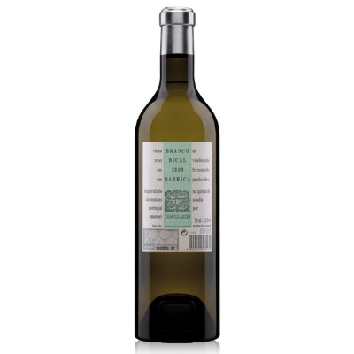 Campolargo Bical Tonel Barrica Branco 2022 Garrafa de vinho branco com rótulo branco e verde e tampa metálica prateada