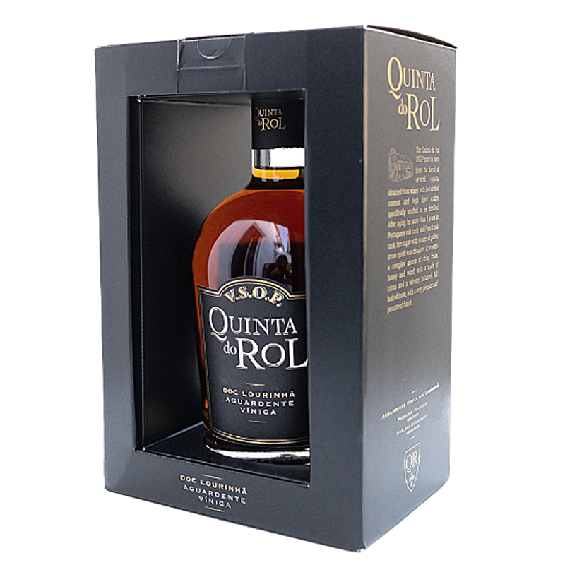 Aguardente Quinta do Rol VSOP com caixa Garrafa de aguardente Quinta do Rol em caixa preta com janela