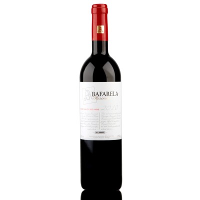 Bafarela Reserva Tinto 2023 Garrafa de vinho Bafarela Reserva 2010 com rótulo branco e vermelho