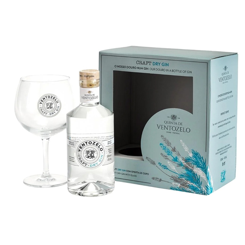 Gin Premium Ventozelo Com copo Conjunto de gin com garrafa, copo e caixa de embalagem azul claro