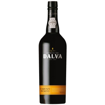 Porto Dalva Reserva Tawny Garrafa de vinho do Porto Dalva com rótulos em branco e laranja
