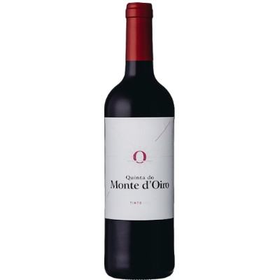 Quinta do Monte D'Oiro Tinto 2022 Garrafa de vinho tinto com rótulo branco e tampa vermelha
