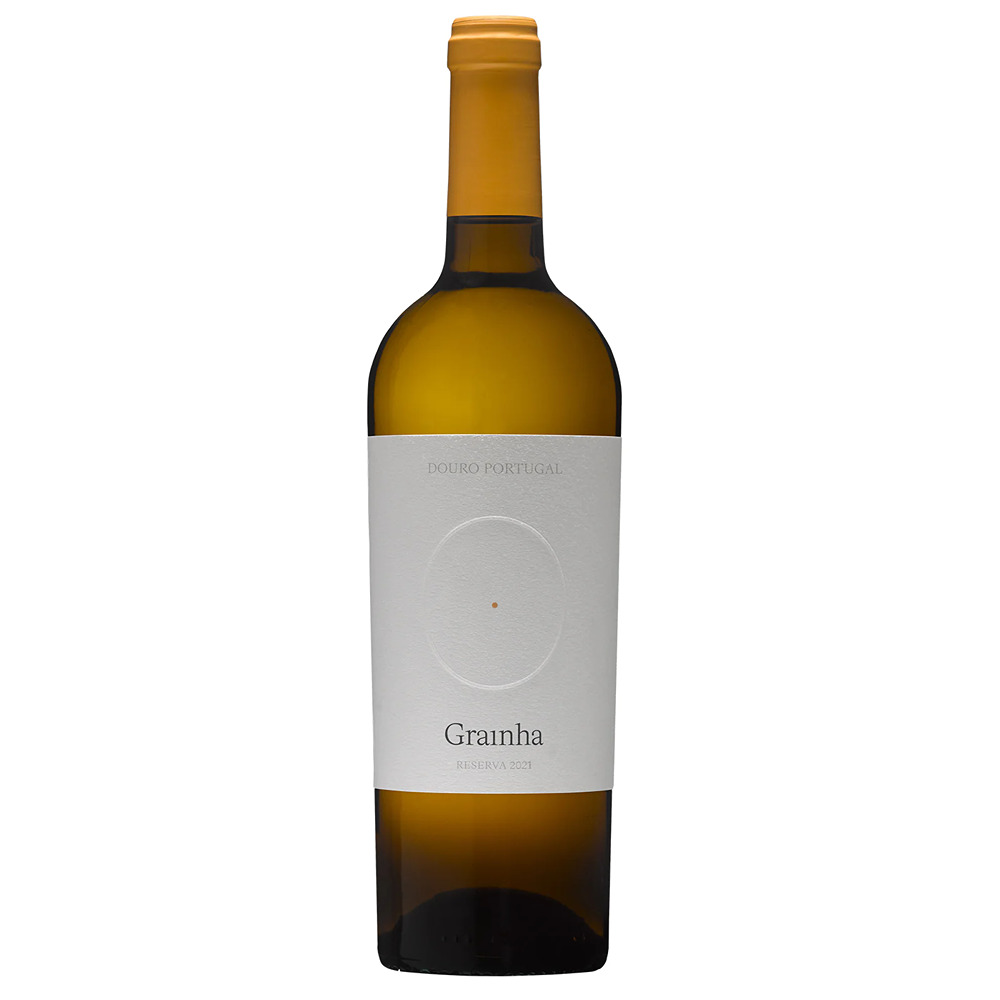 Grainha Reserva Branco 2024 Garrafa de vinho branco Granha com rótulo branco e tampa amarela