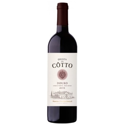 Quinta do Côtto Tinto 2019 Garrafa de vinho tinto Quinta da Côtto com rótulo branco e aplicação gráfica da quinta