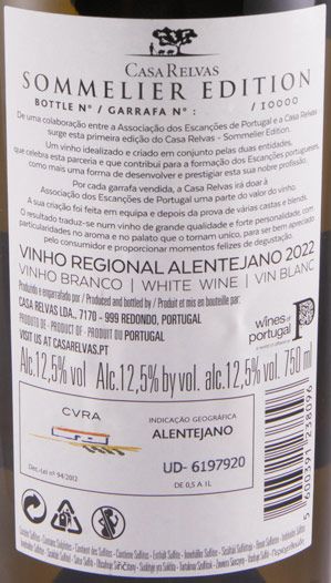 Casa Relvas Sommelier Edition Branco 2022 Rótulo de vinho branco Casa Relvas Sommelier Edition 2022, Alentejano, 750 ml