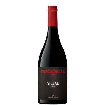 Taboadella Villae Tinto 2022 Garrafa de vinho tinto com rótulo preto e tampa vermelha
